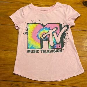 XS 4/5 MTV Music Television pink tie dyed short sleeve crew neck shirt top